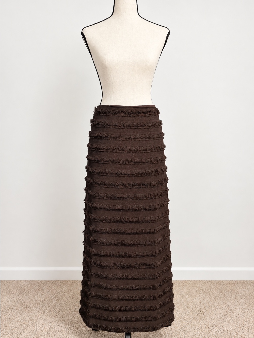 H&M Brown Textured Fringe Maxi Skirt – Size 8